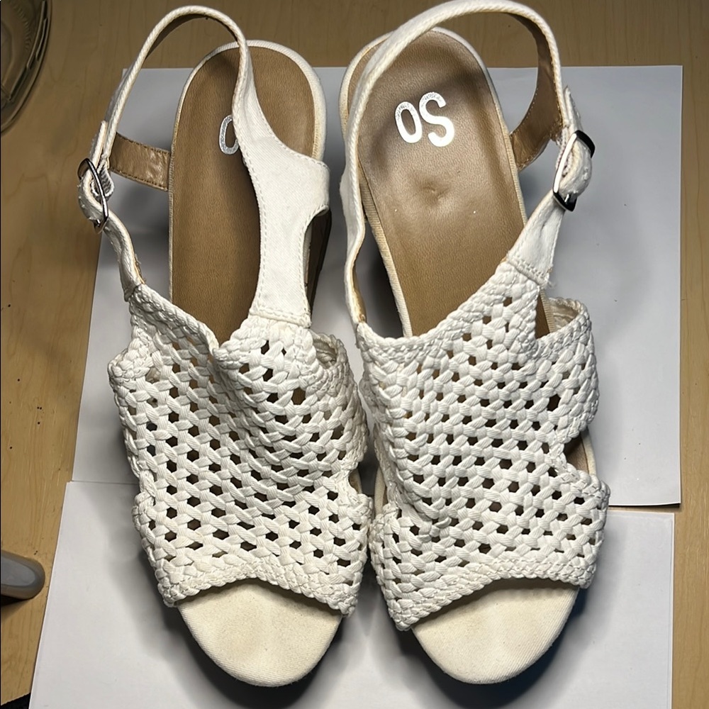 SO White Slingback Sandals with Woven Design